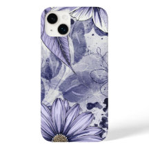 紫色の花の葉の水色手描き