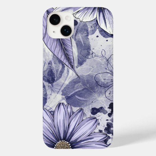 紫色の花の葉の水色手描き Case-Mate iPhoneケース (裏面)