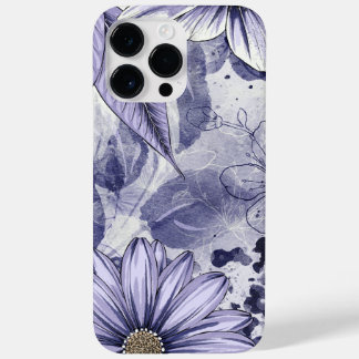 紫色の花の葉の水色手描き Case-Mate iPhone 14 PRO MAXケース