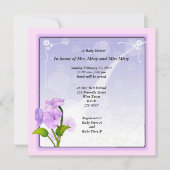 紫色の花の赤ちゃんシャワー 招待状 (正面)