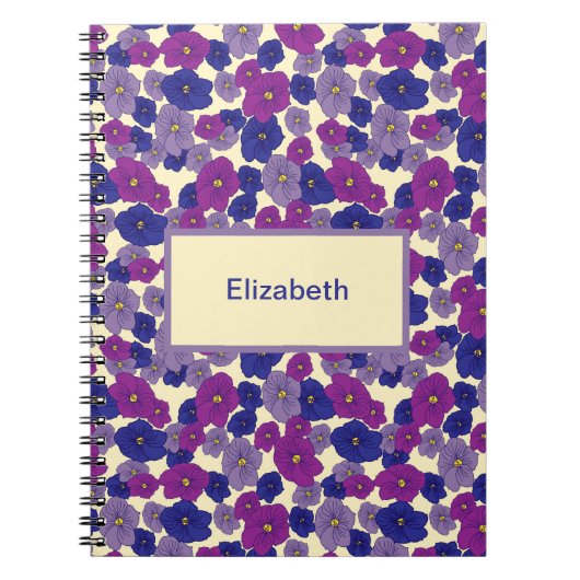 紫色の花の3色の表面パターン ノートブック (正面)