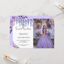 紫色の花のsweet sixteenの誕生日と写真