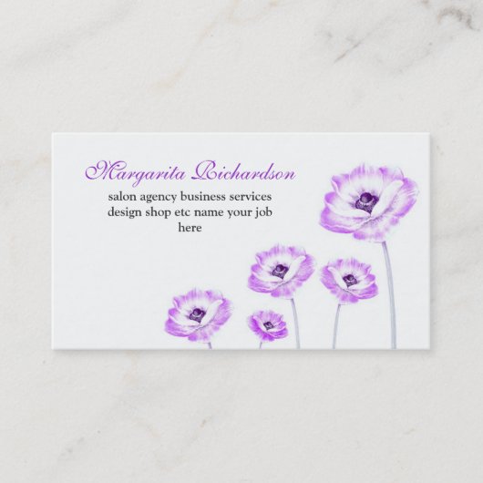 紫色の花は白くエレガントな名刺活気付きます 名刺 (正面)