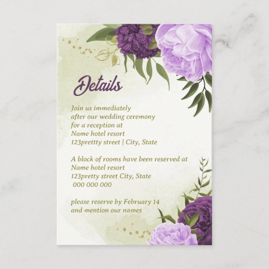 紫色の花は緑離れ色 エンクロージャーカード (正面)