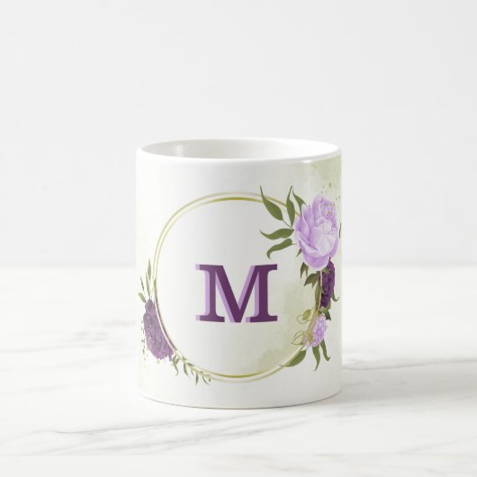 紫色の花は緑離れ色 コーヒーマグカップ (中央)