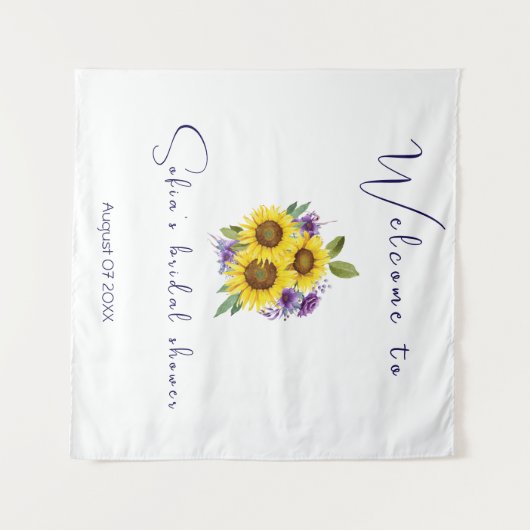 紫色の花ひまわり水彩ブライダルシャワー タペストリー (正面(横))