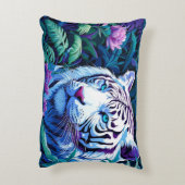 紫色の花を持つホワイトタイガー枕カバー アクセントクッション (裏面(縦))