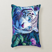 紫色の花を持つホワイトタイガー枕カバー アクセントクッション (正面(垂直))