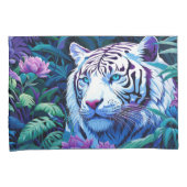 紫色の花を持つホワイトタイガー枕カバー 枕カバー (正面右)