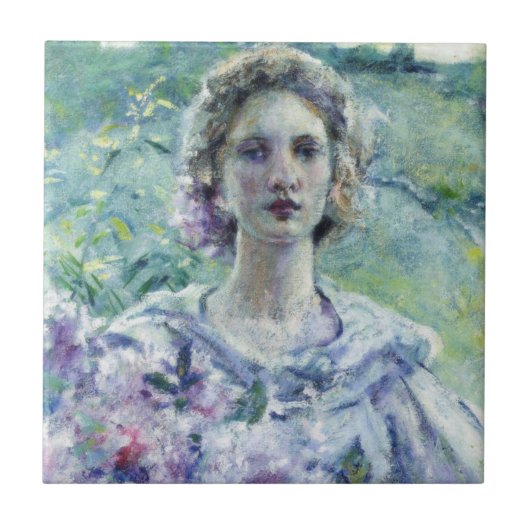 紫色の花を持つ女の子(Robert Reid) タイル (正面)