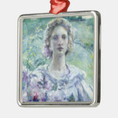 紫色の花を持つ女の子(Robert Reid) メタルオーナメント (左)