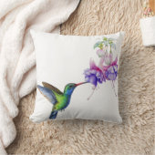 紫色の花を持つ青い緑のハミングバード クッション (ブランケット)