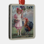 紫色の花を握るピンクの女の子 メタルオーナメント (右)