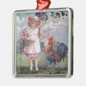 紫色の花を握るピンクの女の子 メタルオーナメント (左)