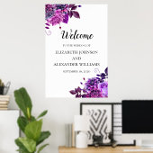 紫色の花を歓迎サイン。結婚フローラプリント ポスター (ホームオフィス)
