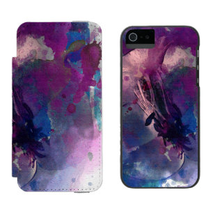 紫色の花を編集した水色 iPhone SE/5/5sウォレットケース