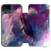 紫色の花を編集した水色 INCIPIO iPhoneウォレットケース (フォリオオープン)