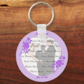 紫色の花カスタムの丸いキーチェーン キーホルダー (正面)