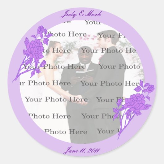 紫色の花カスタムウェディングシール ラウンドシール (正面)