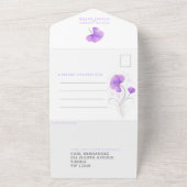 紫色の花グレーの白い渦巻き結婚水色 オールインワン招待状 (外側)