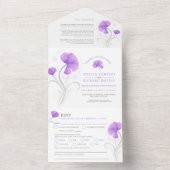 紫色の花グレーの白い渦巻き結婚水色 オールインワン招待状 (内側)