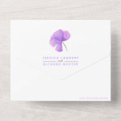 紫色の花グレーの白い渦巻き結婚水色 オールインワン招待状 (裏面)
