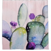 紫色の花サボテン(Nopal) シャワーカーテン (正面)