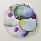 紫色の花サボテン(Nopal) ラウンドクッション (裏面)