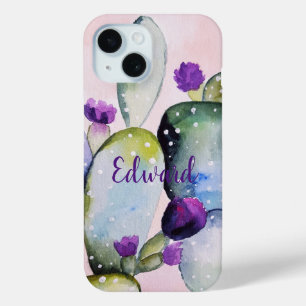 紫色の花サボテン(Nopal) iPhone 15ケース