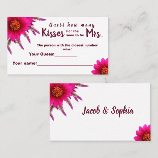 紫色の花シャワー夫人のためのキスの数 プレイスカード (正面/裏面)