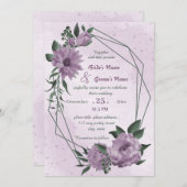 紫色の花ジオメト結婚リ 招待状 (正面/裏面)