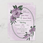 紫色の花ジオメト結婚リ 招待状 (正面/裏面)