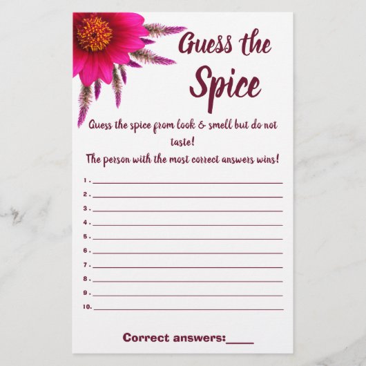 紫色の花スパイスゲームカードを推測 チラシ (正面)