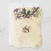 紫色の花ティール（緑がかった色）ヴィンテージ鳥の結婚式の招待 招待状