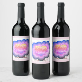 紫色の花ハッピーバレンタイン飲料ラベルセット ワインラベル