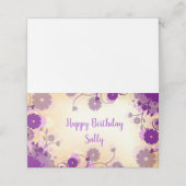 紫色の花ハッピーバースデー プレイスカード (外部開封)