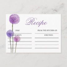 紫色の花ブライダルシャワーレシピカード