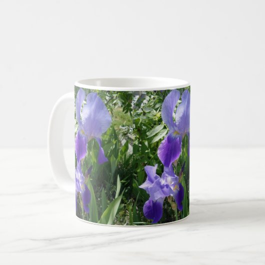 紫色の花ホワイトコーヒーマグ コーヒーマグカップ (正面左)