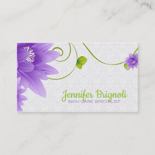 紫色の花ホワイトダマスク 名刺 (正面)