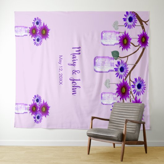 紫色の花メイソンジャース写真の背景 タペストリー (インサイチュ(横))