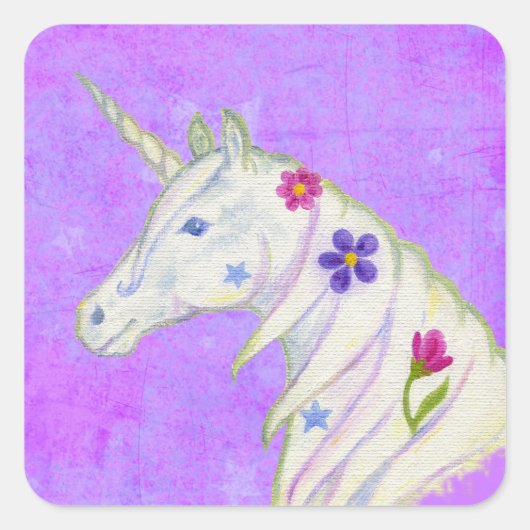 紫色の花ユニコーンのシール スクエアシール (正面)