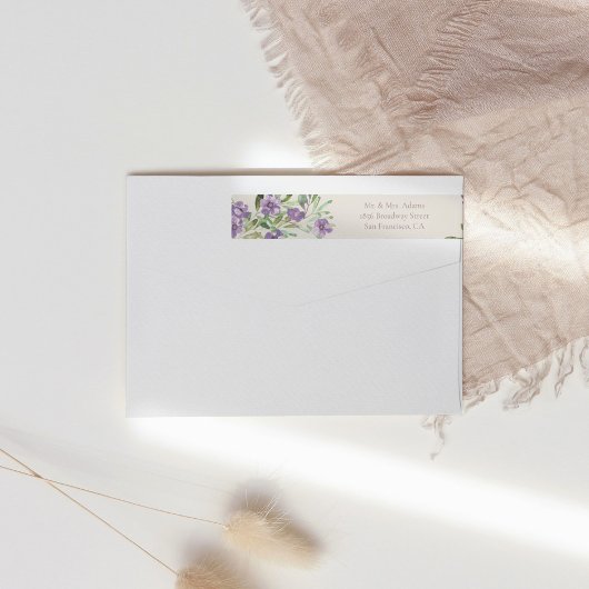 紫色の花ロマンチック事前アドレス返し ラップアラウンドラベル