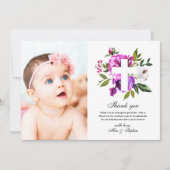 紫色の花写真バプテスマサンキューカード 招待状 (正面)