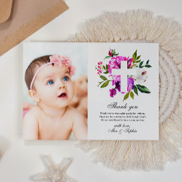 紫色の花写真バプテスマサンキューカード 招待状