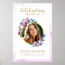 紫色の花写真葬祭記念サイン ポスター