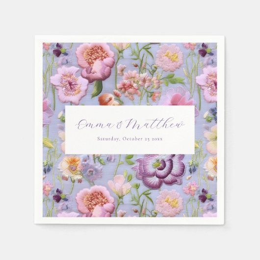 紫色の花刺結婚繍 スタンダードカクテルナプキン (正面)