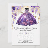 紫色の花嫁になるフローラ花ブライダルシャワー 招待状 (正面)