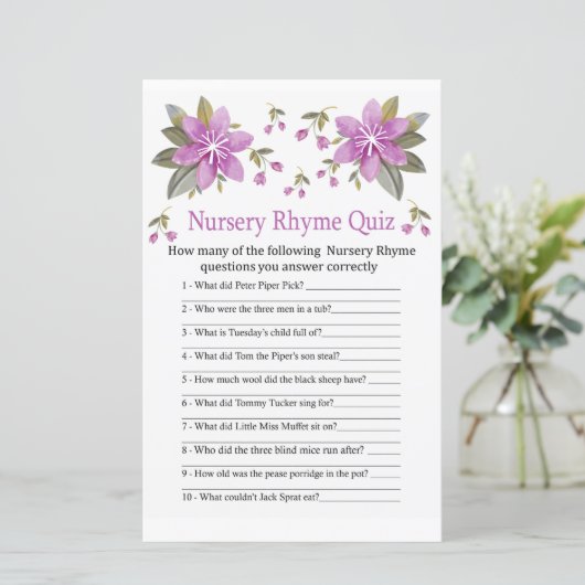 紫色の花子供部屋韻クイズ赤ちゃんシャワーゲーム (スタンド正面)