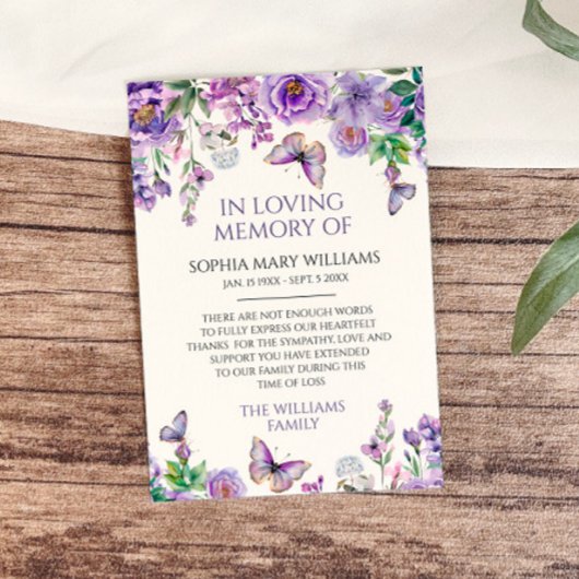 紫色の花悔やみや弔慰記憶サンキューカード サンキューカード