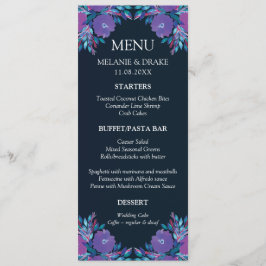 紫色の花手メニュ絵を描ーカード メニュー